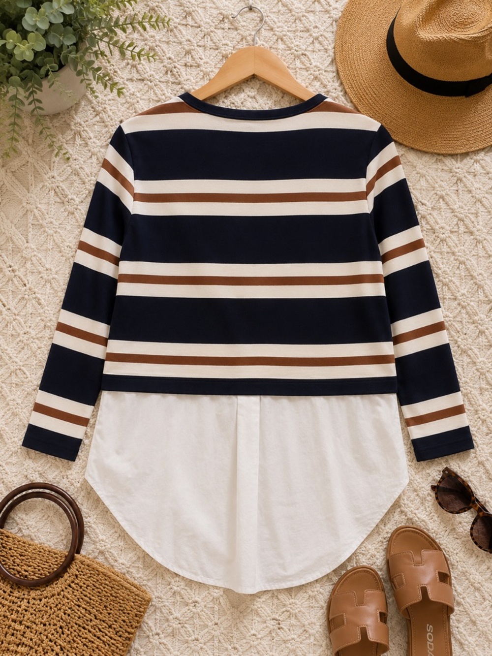 Veronica Beard Striped Layered Top Gold Button Shoulder Detail Size L - Picture 4 of 4